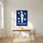 Kykladiki Morfi — Mykonos art print, unframed poster, styled in a kitchen