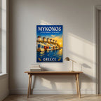 Mikri Venetia — Mykonos art print, unframed poster, styled in a desk