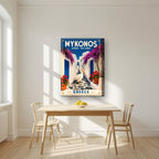 Petros o Pelekanos — Mykonos art print, on thick canvas, styled in a kitchen