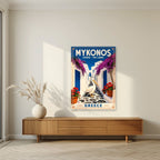 Petros o Pelekanos — Mykonos art print, unframed poster, styled in a living room