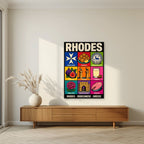 Dodecanese Icons — Rhodes art print, unframed poster, styled in a living room