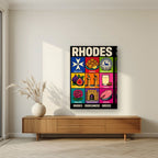 Dodecanese Icons — Rhodes art print, on thick canvas, styled in a living room