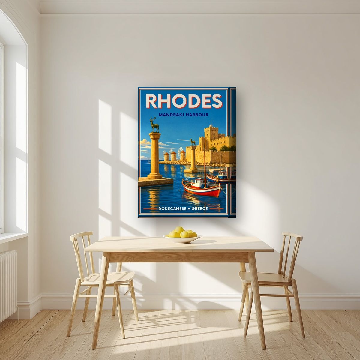 Elafos & Elafina — Rhodes art print, on thick canvas, styled in a kitchen