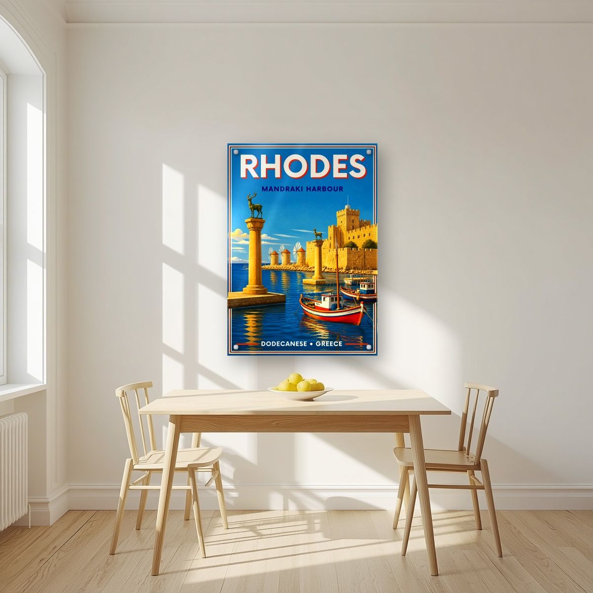 Elafos & Elafina — Rhodes art print, as an acrylic print, styled in a kitchen