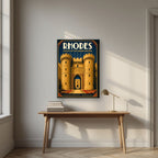 Grand Master's Gate — Rhodes art print, on slim canvas, styled in a desk