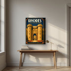 Grand Master's Gate — Rhodes art print, on thick canvas, styled in a desk