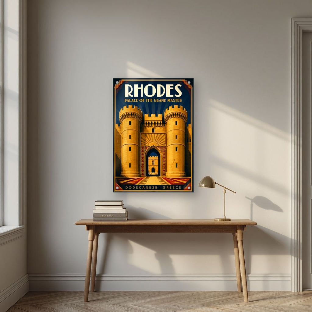 Grand Master's Gate — Rhodes art print, as an acrylic print, styled in a desk