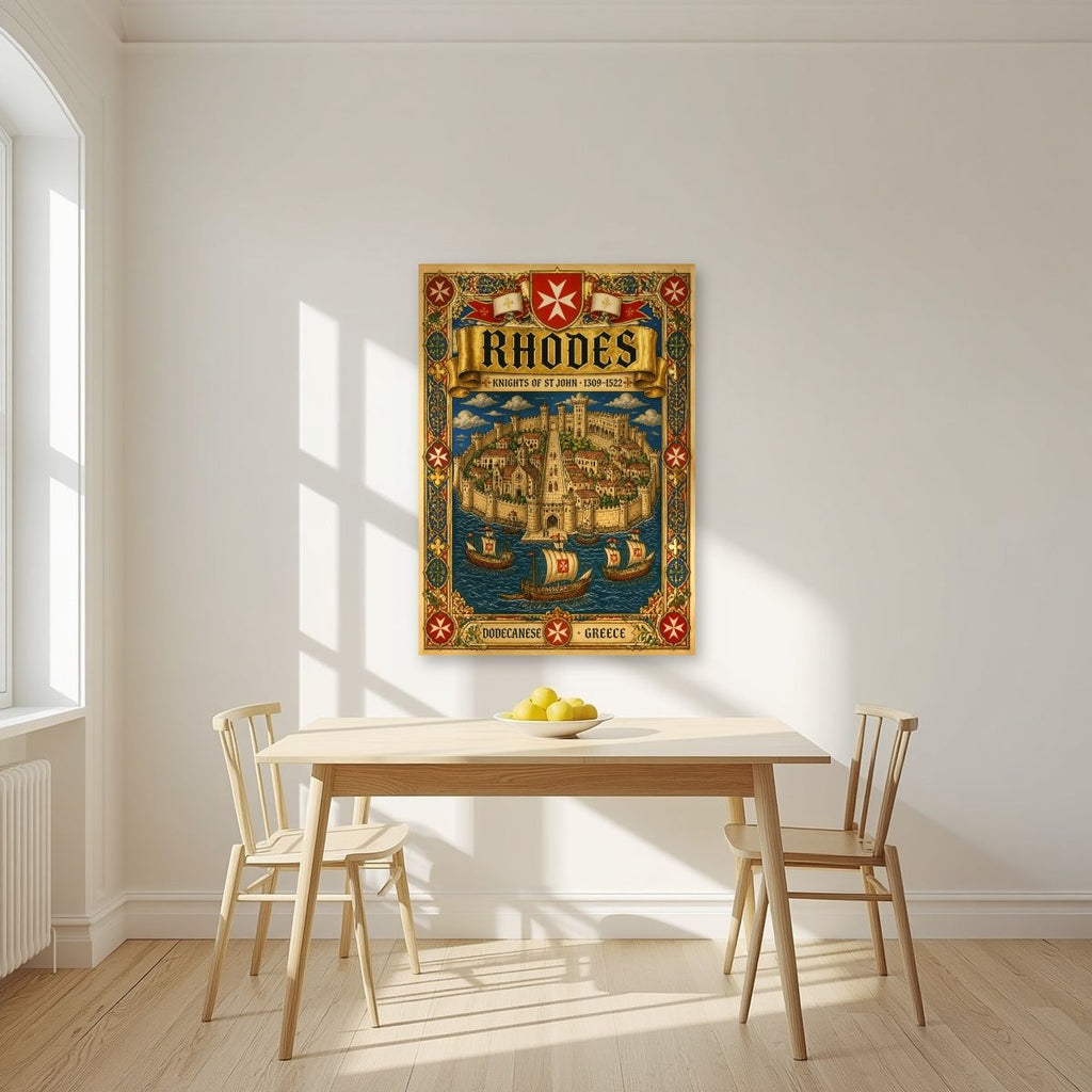 Knights of St John — Rhodes art print, unframed poster, styled in a kitchen