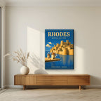 Palia Poli — Rhodes art print, on slim canvas, styled in a living room