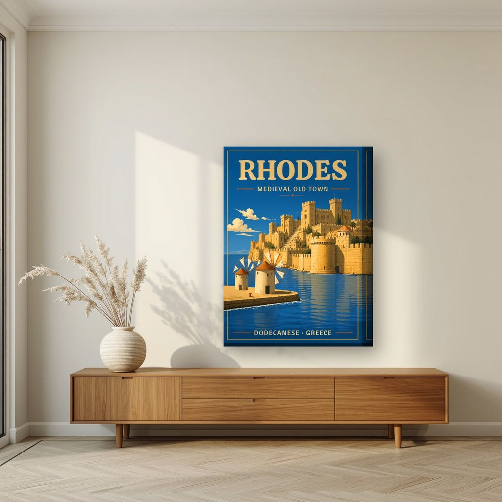 Palia Poli — Rhodes art print, on thick canvas, styled in a living room