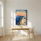 Aegean Dawn — Santorini art print, on thick canvas, styled in a kitchen
