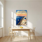 Aegean Dawn — Santorini art print, as an acrylic print, styled in a kitchen