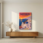Iliovasilema — Santorini art print, on slim canvas, styled in a living room
