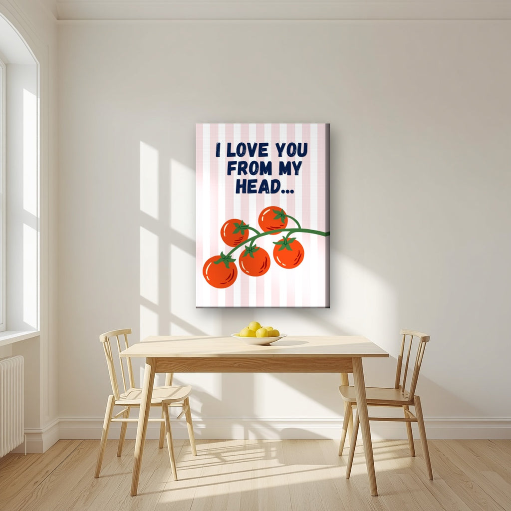 Head To-Matoes – Blossom Stripe on slim canvas in a kitchen