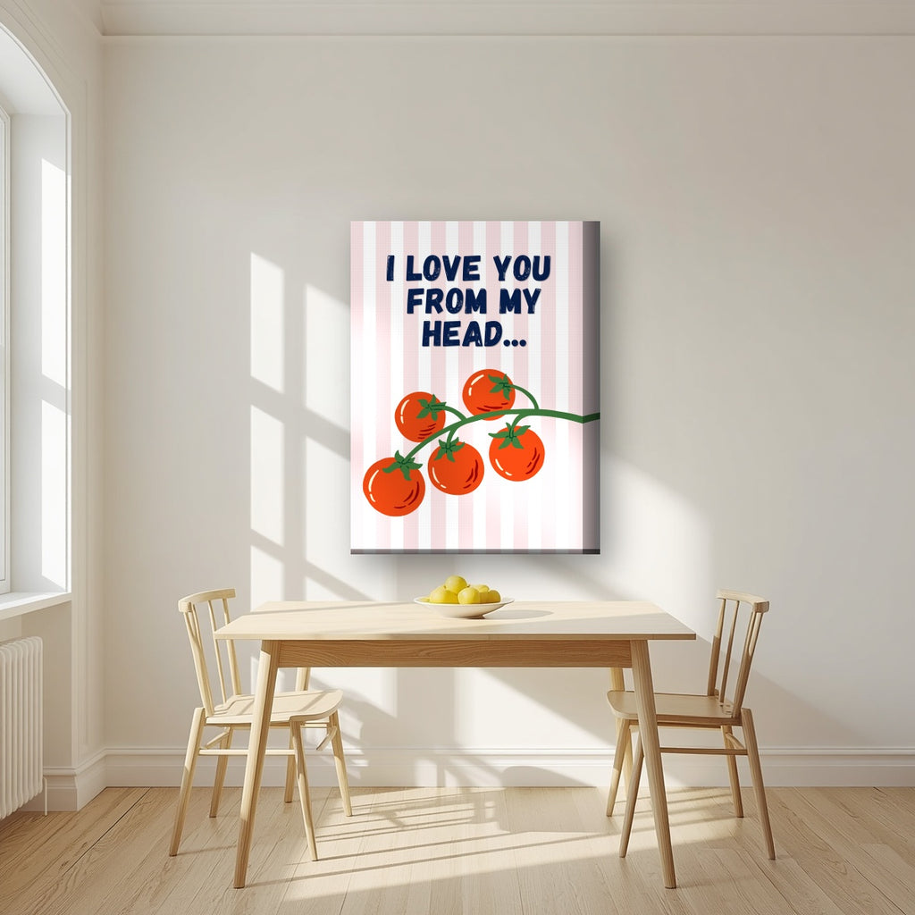 Head To-Matoes – Blossom Stripe on thick canvas in a kitchen