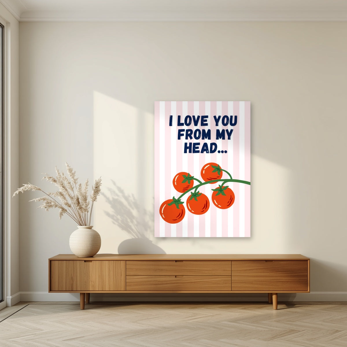 Head To-Matoes – Blossom Stripe unframed poster in a living room