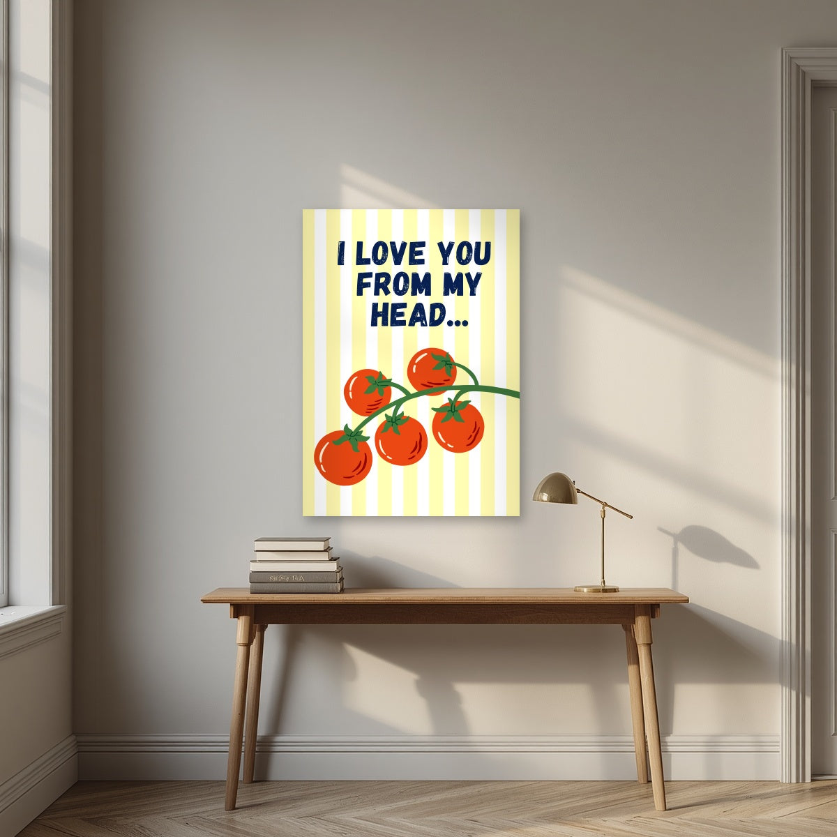 Head To-Matoes – Buttermilk Stripe unframed poster above a desk