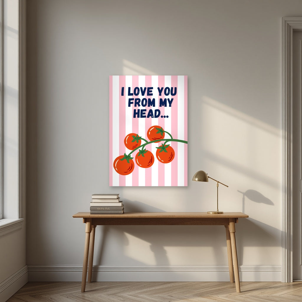 Head To-Matoes – Ketchup Stripe unframed poster above a desk