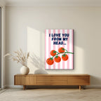 Head To-Matoes – Ketchup Stripe on slim canvas in a living room
