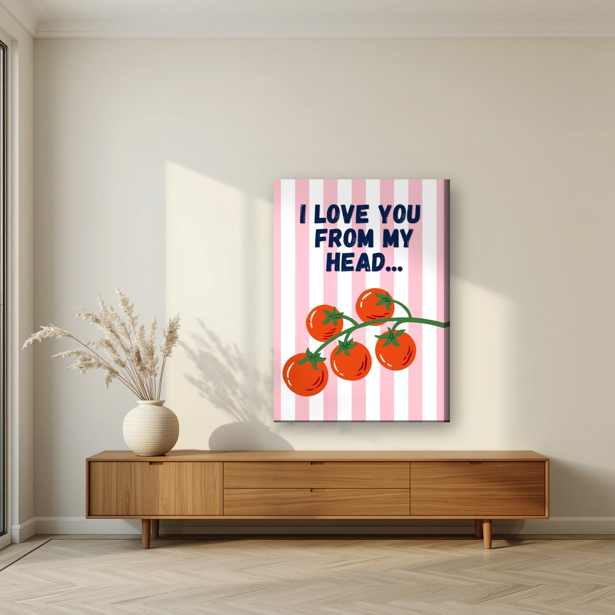 Head To-Matoes – Ketchup Stripe on slim canvas in a living room