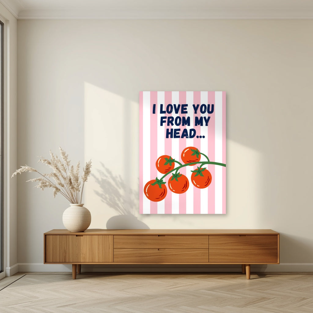 Head To-Matoes – Ketchup Stripe unframed poster in a living room