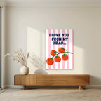 Head To-Matoes – Ketchup Stripe unframed poster in a living room