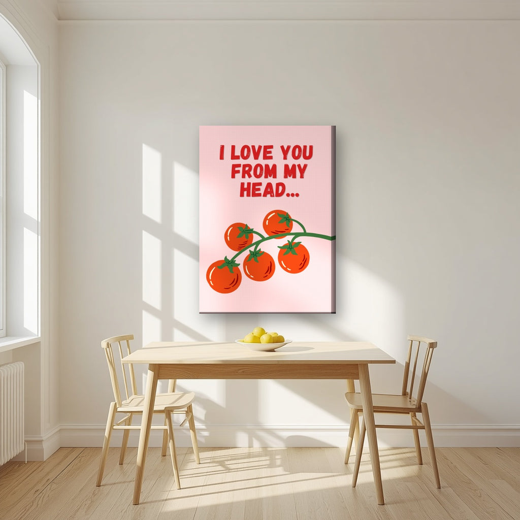 Head To-Matoes – Powder Blush on slim canvas in a kitchen