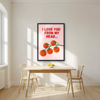 Head To-Matoes – Powder Blush print in a black frame in a kitchen