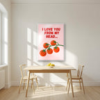 Head To-Matoes – Powder Blush print in a white frame in a kitchen