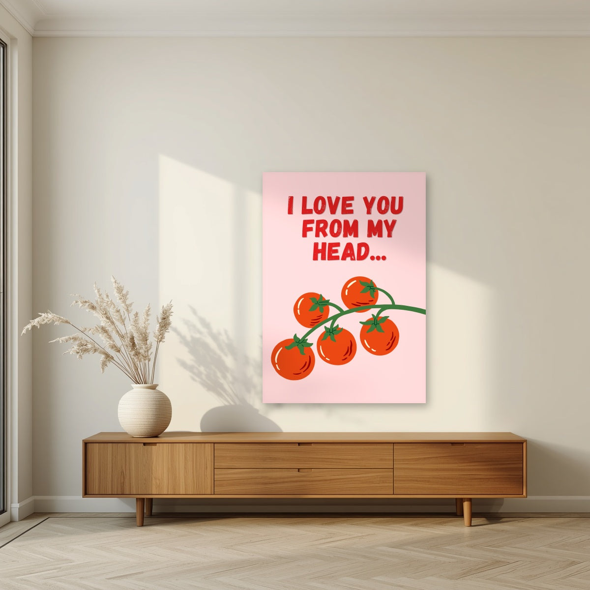 Head To-Matoes – Powder Blush unframed poster in a living room