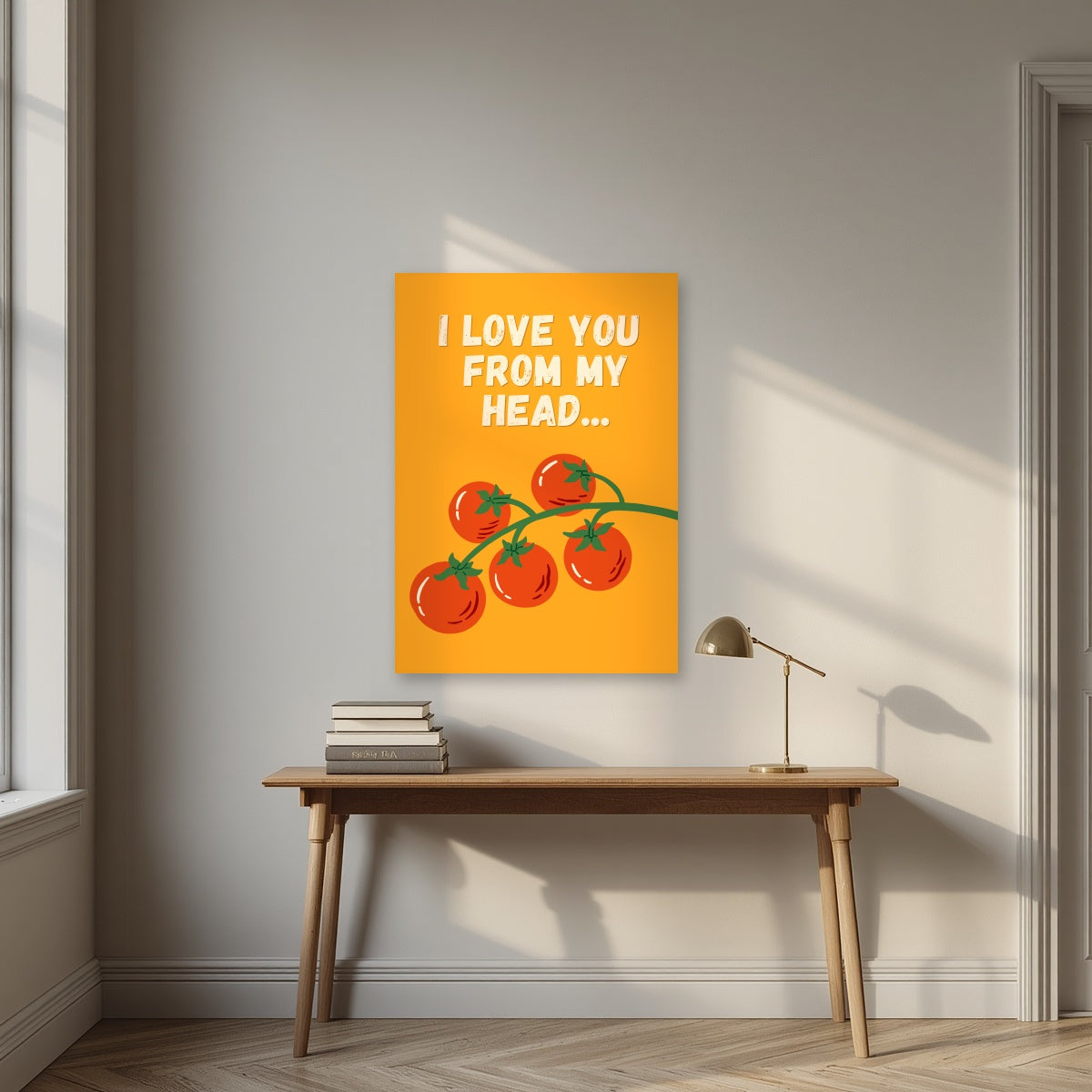 Head To-Matoes – Sunset Orange unframed poster above a desk