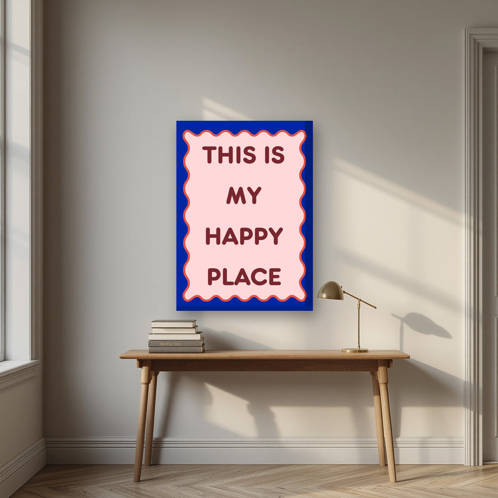 This Is My Happy Place – Cobalt art print, on thick canvas, styled in a desk