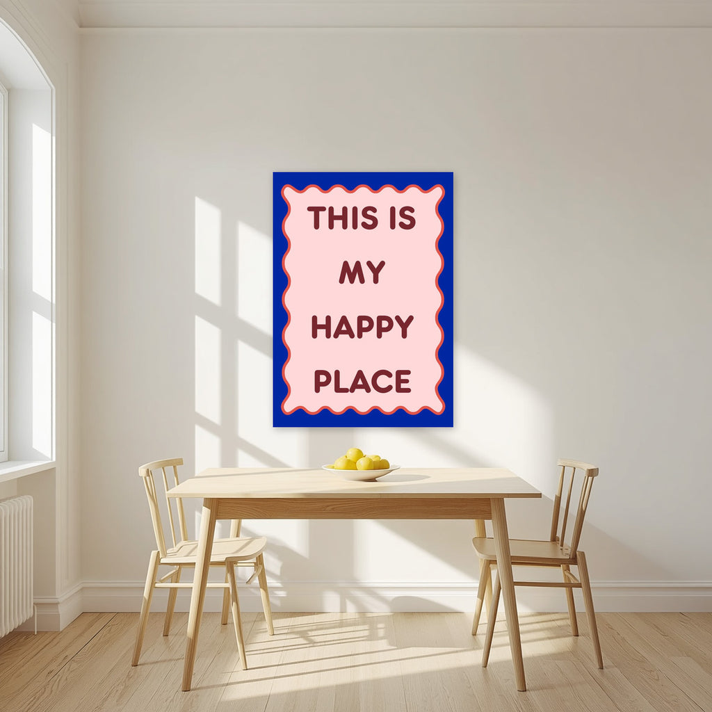 This Is My Happy Place – Cobalt art print, unframed poster, styled in a kitchen