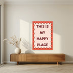 This Is My Happy Place – Coral art print, unframed poster, styled in a living room