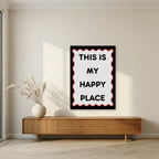 This Is My Happy Place – Midnight art print, on slim canvas, styled in a living room