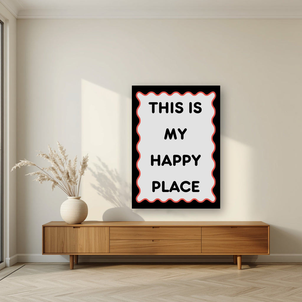 This Is My Happy Place – Midnight art print, on thick canvas, styled in a living room