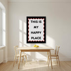 This Is My Happy Place – Midnight art print, in a black frame, styled in a kitchen