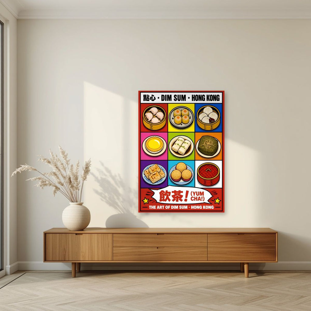 Dim Sum — Hong Kong art print, unframed poster, styled in a living room
