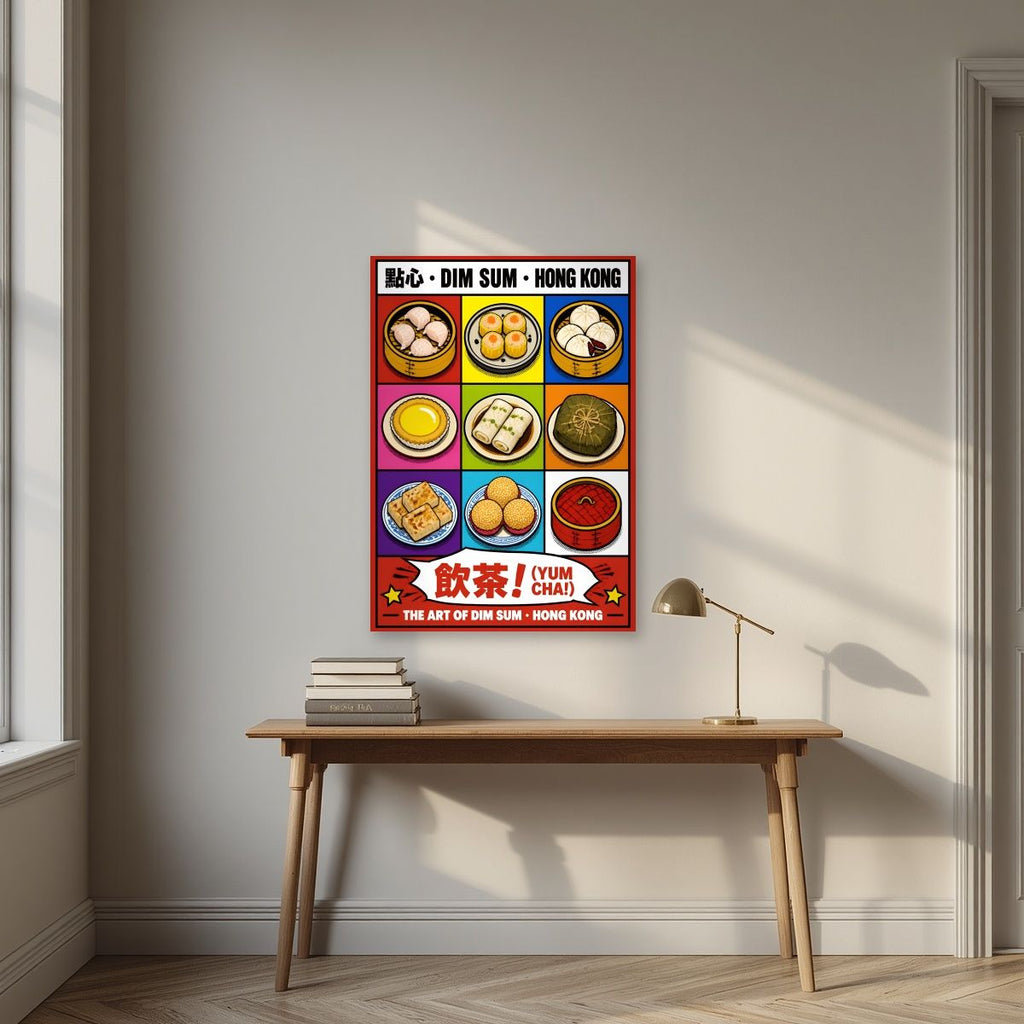 Dim Sum — Hong Kong art print, unframed poster, styled in a desk