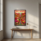 Flower Market Road — Hong Kong art print, in a black frame, styled in a desk