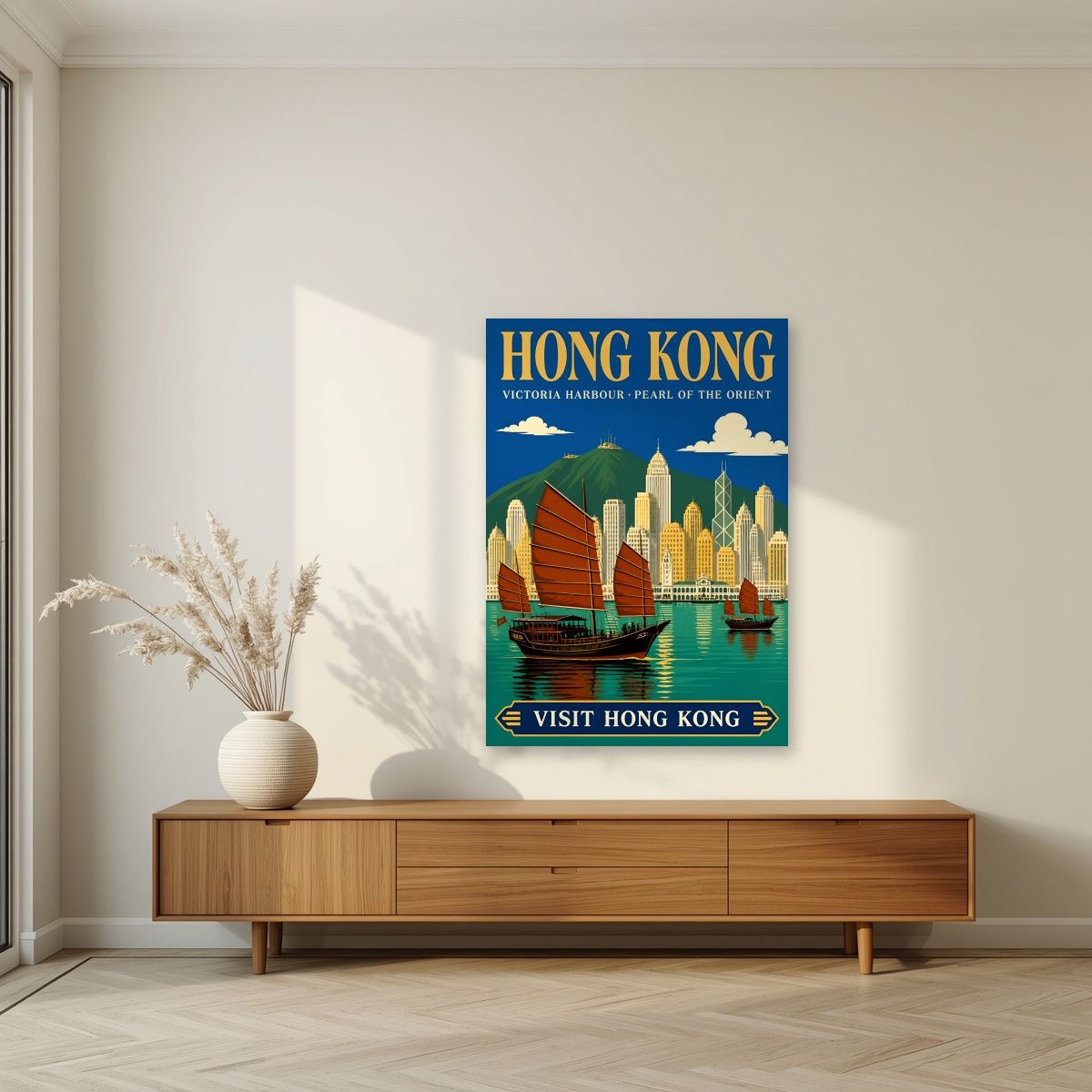Pearl Of The Orient — Hong Kong art print, unframed poster, styled in a living room