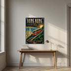 The Peak Tram — Hong Kong art print, unframed poster, styled in a desk