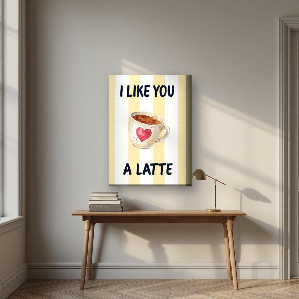I Like You a Latte – Limoncello on a thick-edge canvas, above an oak writing desk