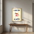I Like You a Latte – Limoncello in an oak frame, above an oak writing desk