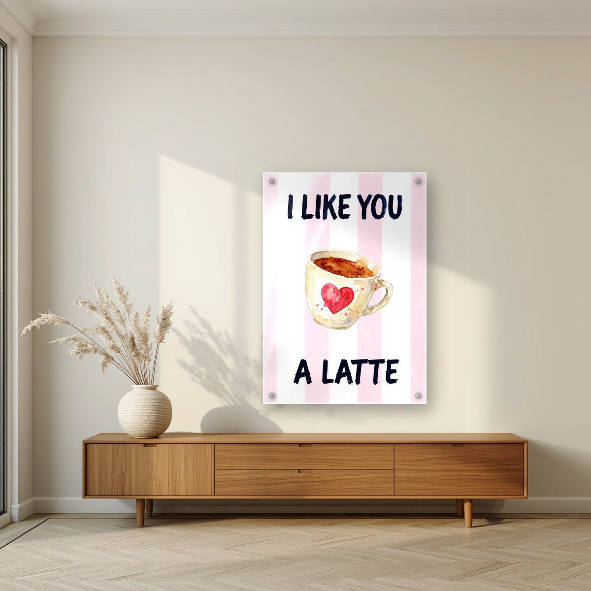I Like You a Latte – Positano Pink | Art Print — acrylic print, room scene