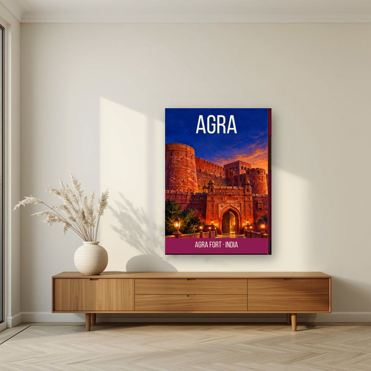 Agra Fort art print on slim canvas in a living room