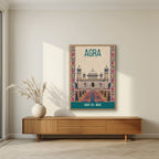 Baby Taj Agra art print in an oak frame on a living room wall