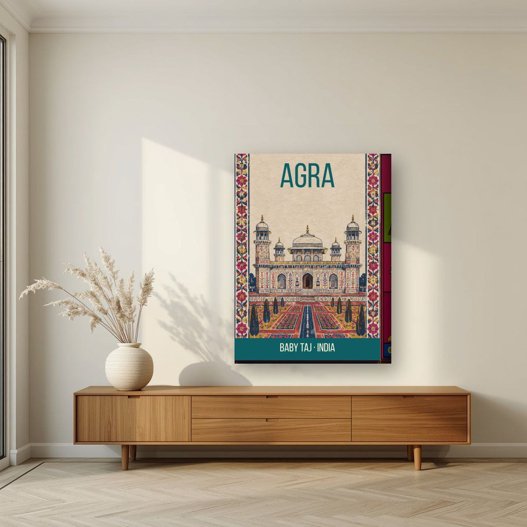 Baby Taj Agra art print on thick canvas in a living room