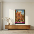 Fatehpur Sikri Agra art print in a black frame above a living room sideboard
