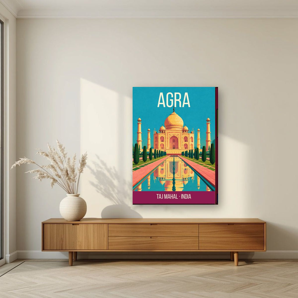 Taj Mahal Agra art print on slim canvas in a living room